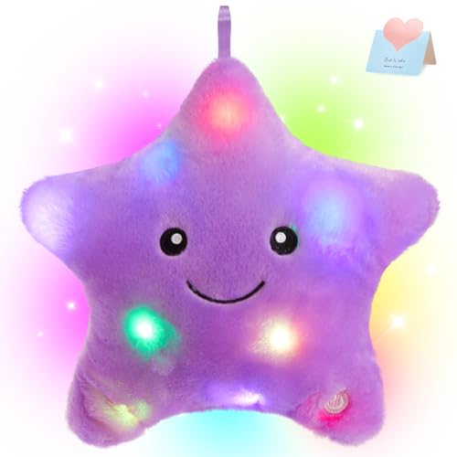 WEWILL 9 LED Twinkle Star Soft Plush Toys Glowing Stuffed Star Light up Plush with Colorful Night Lights Birthday Valentines Gift for Toddler KidsPurple - Image 1