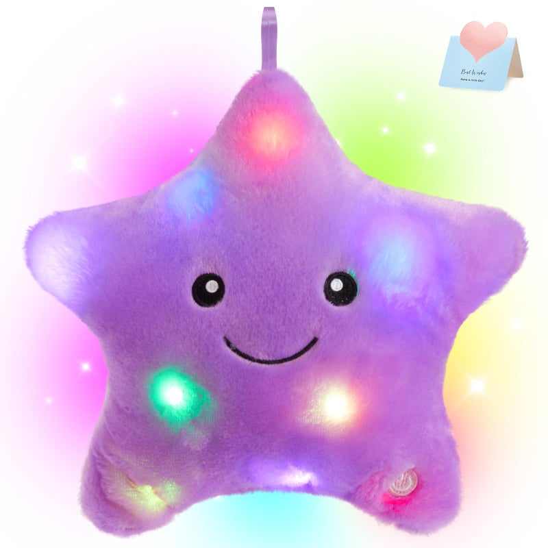 WEWILL 9 LED Twinkle Star Soft Plush Toys Glowing Stuffed Star Light up Plush with Colorful Night Lights Birthday Valentines Gift for Toddler KidsPurple - Image 2