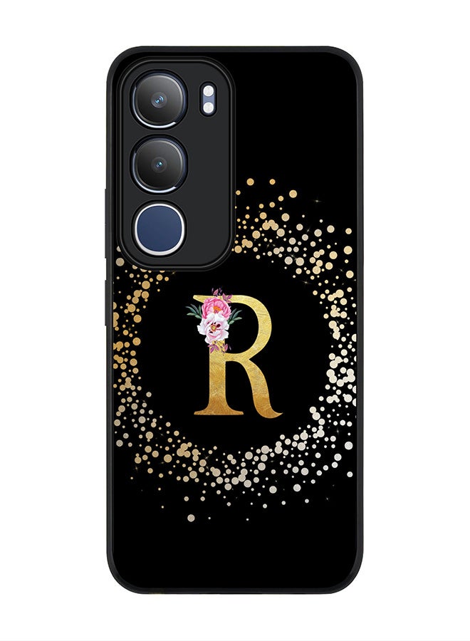 For vivo Y19s / Y19s Pro Case,Slim fit Camera Protection, Shockproof Thin Phone cover  - Custom Monogram Floral - R ( Black )