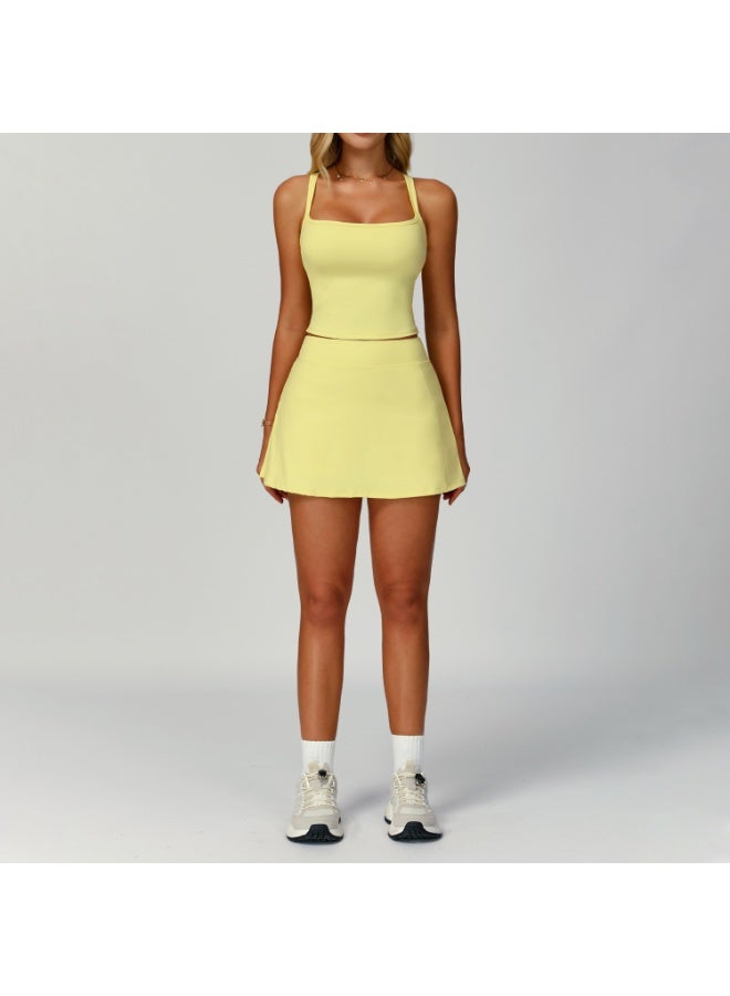 Women Tracksuit 2PCS Yoga Set High Waist Sport Short Skirt Outdoor Bra Tennis Short Skirt Anti-light Running Pocket Fitness Suit - Image 1