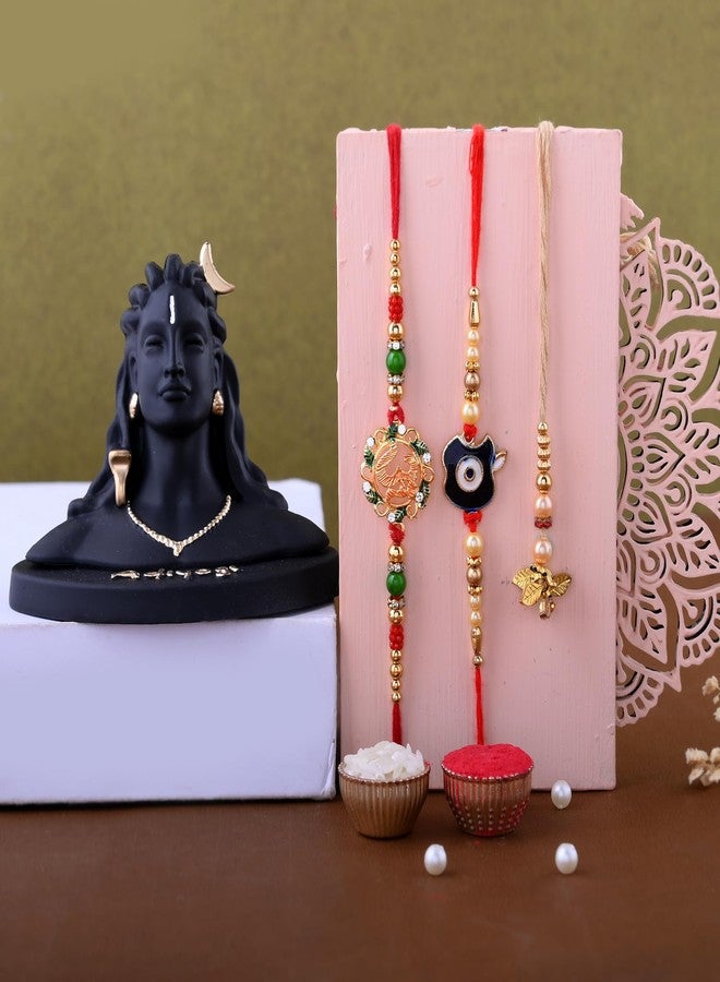 Great Art Rakhi Gift for Brother with Rakhi Gift Combo for Brother Best Gift for Bhaiya Bhabhi +Adiyogi Shiva Statue for Car Dash Board + Rakhi Set of-3 +Roli Chawal + Free Rakhi Card-200-2 - Image 1