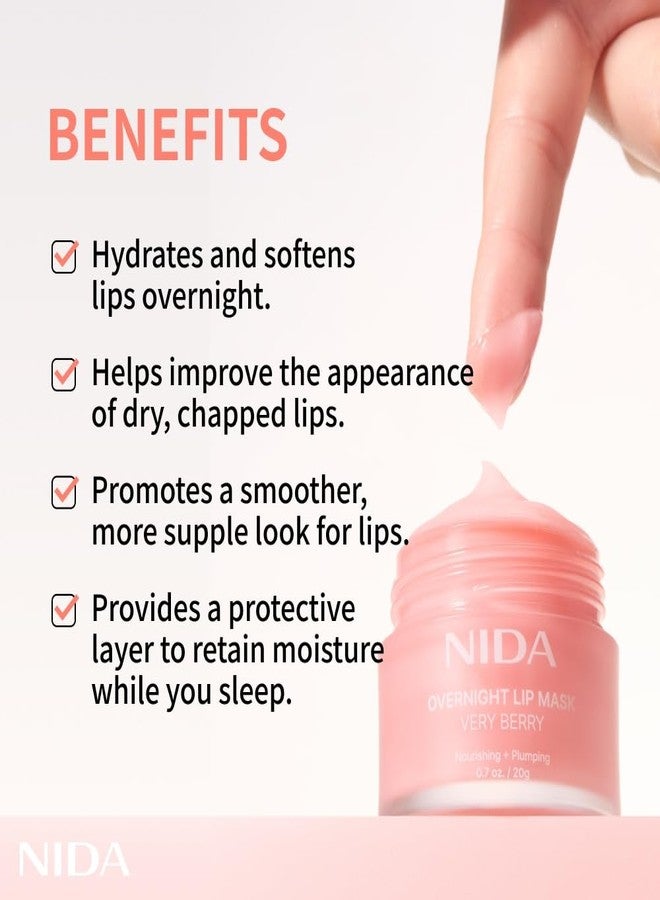 NIDA Overnight Lip Mask - Very Berry | Intense Hydration & Plumping Sleeping Mask for Dry, Chapped Lips | 0.7 oz., 20g - Image 3