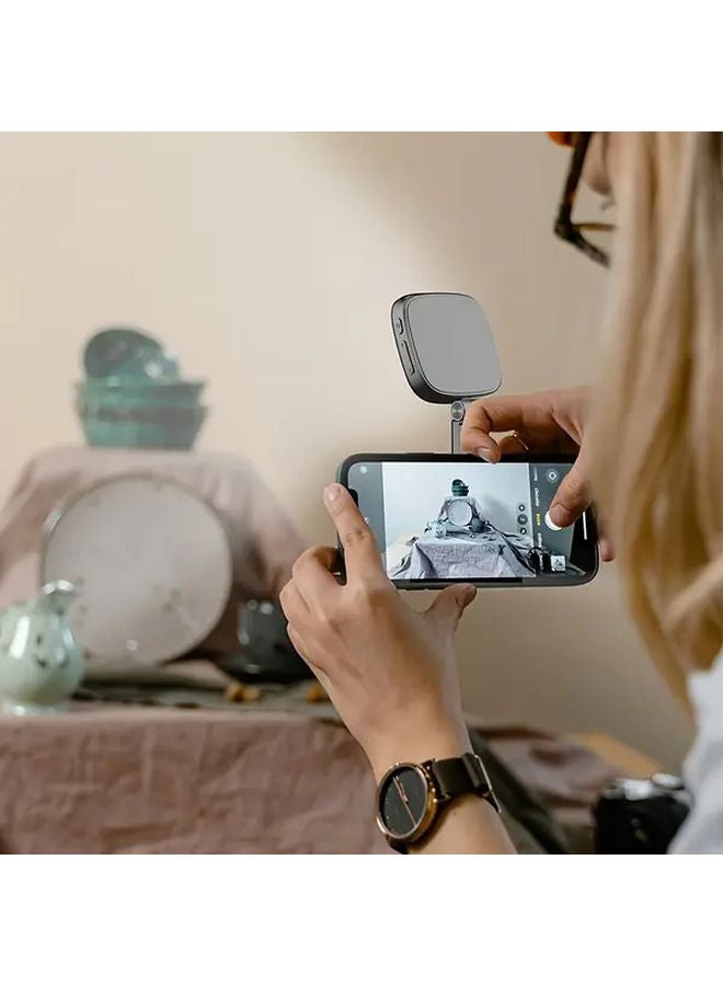 White Portable Magnetic Selfie Light Foldable LED Phone Fill Light with Telescopic Mirror - Image 5