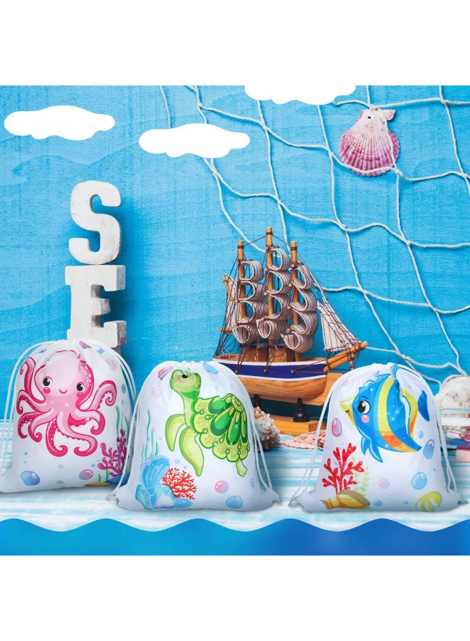 Woanger Woanger Sea Life Gift Drawstring Bags Marine Themed Party Favors Bags Reusable Ocean Animal Goodie Candy Bags Party Decorations for Kids Birthday Party Backpacks 11.8 x 9.8 Inch(Sea Life,16 Pieces)  - Image 2