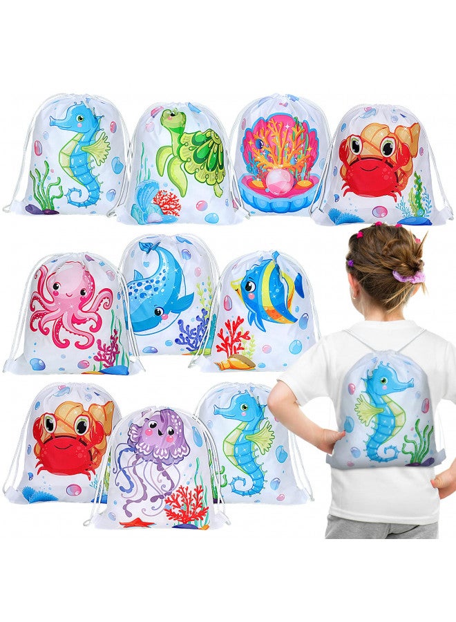 Woanger Woanger Sea Life Gift Drawstring Bags Marine Themed Party Favors Bags Reusable Ocean Animal Goodie Candy Bags Party Decorations for Kids Birthday Party Backpacks 11.8 x 9.8 Inch(Sea Life,16 Pieces)  - Image 1
