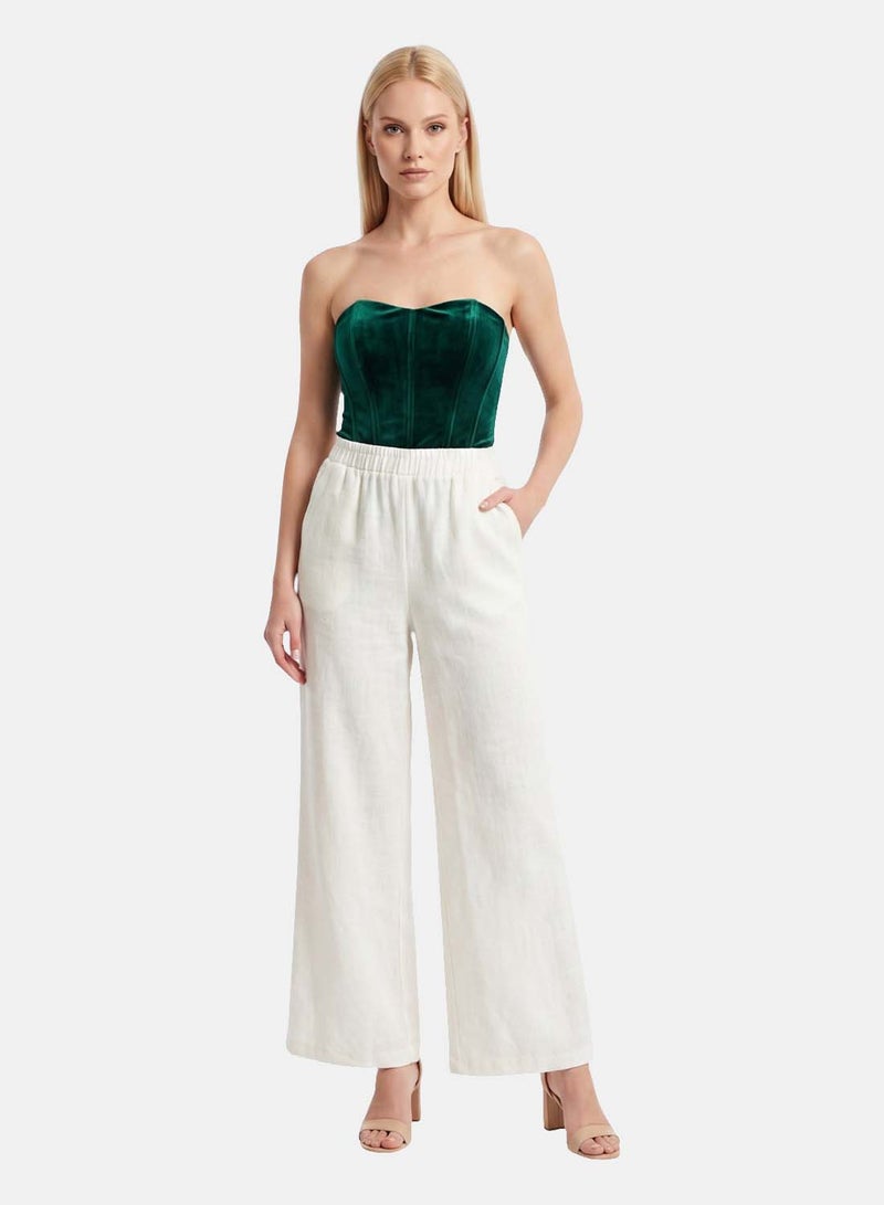 FOREVER 21 High-Waisted Wide-Leg Textured Trousers, Relaxed Fit - Image 1