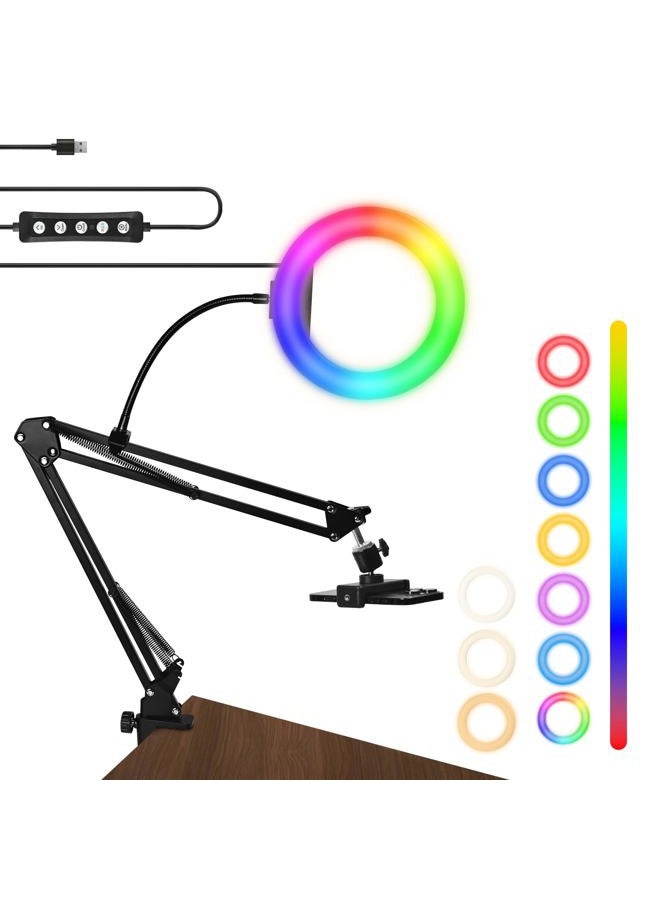 MagLoop 8" RGB Ring Light with Overhead Camera Mount Overhead Phone Mount with RGB Fill Light for Articulating Arm Phone Mount for YouTube Live Stream Cooking Nail Video Recording - Image 1