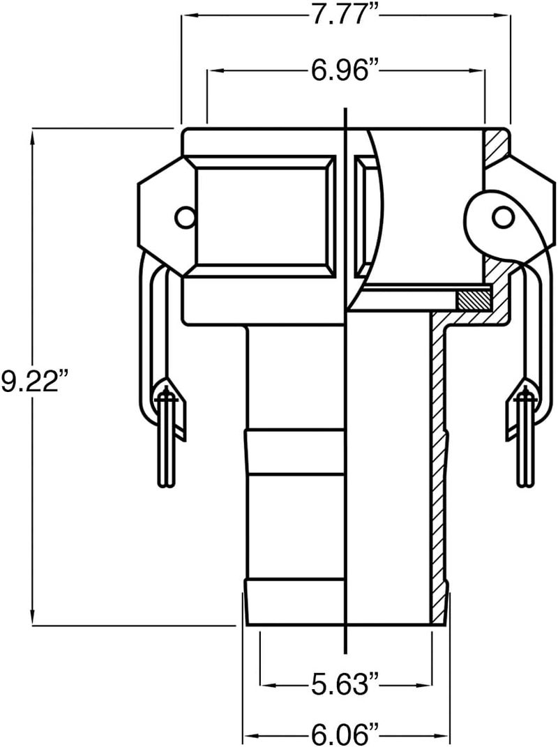 Gloxco Aluminum Type C Cam and Groove Hose Fitting, 6" Female Camlock x 6" Hose Shank (CAM-60-C-AL) - Image 2