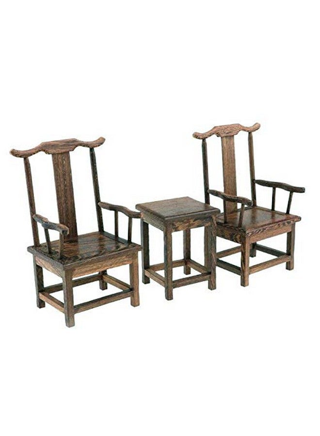 EatingBiting 1:6 Dollhouse Miniature Handcraft Furniture Retro Wood End Table Armchairs 3Pc Home Mini Furniture Model Display Decor Great Handcrafts Collections - Image 1