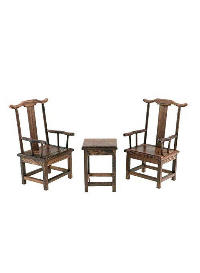 EatingBiting 1:6 Dollhouse Miniature Handcraft Furniture Retro Wood End Table Armchairs 3Pc Home Mini Furniture Model Display Decor Great Handcrafts Collections - Image 2