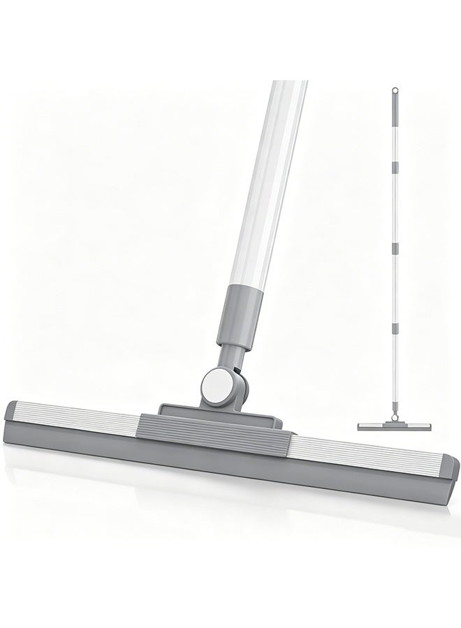 Floor Squeegee with 180° Rotating Head, Squeegee for Floor with 52'' Long Handle, Squeegee Broom, Squeegee for Window Cleaning, Bathroom Tile, Garage Concrete, Deck, Shower Glass (White) - Image 1
