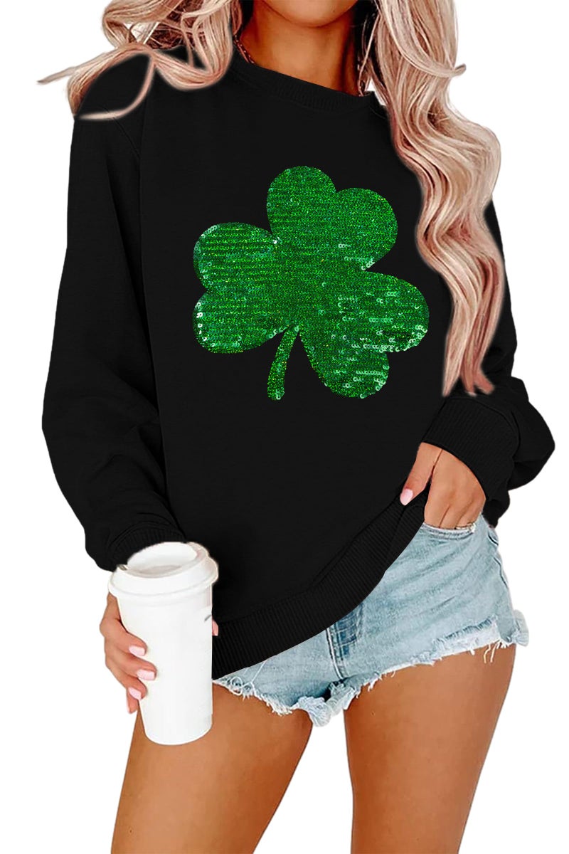 FAYALEQ St Patrick's Day Sweatshirt Women Shamrock Sequin Pullover Lucky Clover Hoodie Holiday Long Sleeve Tops - Image 1