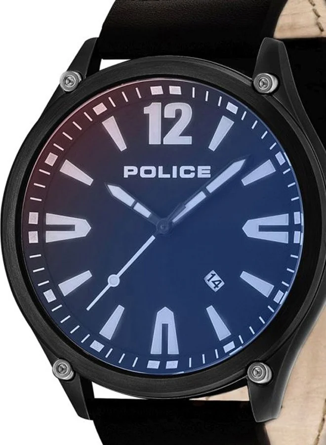 بوليس Denton Blue Dial Black Leather Strap Analog Watch for Men