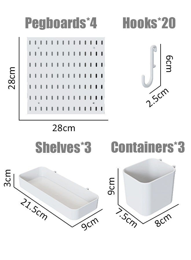 MEDOOSI 4 Pcs White Pegboard Wall Organizer Kit Wall Shelf Storage Display Rack Modular Hanging for Wall Organizer Hanging Pegboard DIY Decoration for Home & Office Wall Organizer for Home Office - Image 4