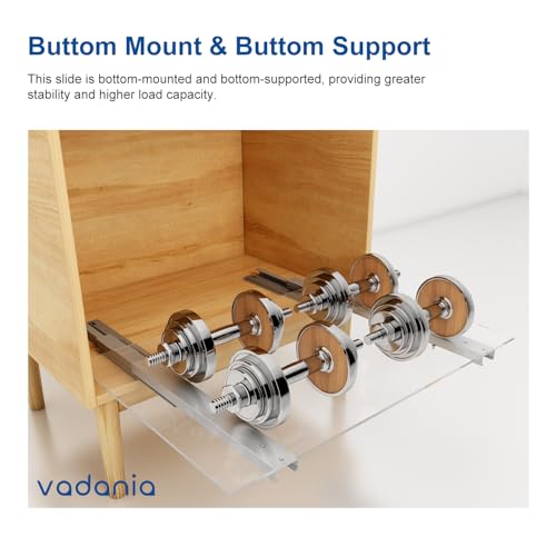 VADANIA 22" Undermount Drawer Slide, Soft Close, Bottom Mounted & Bottom Support, 88 lb Load Capacity, 3-Fold Full Extension, Non-Detachable, Invisible Drawer Slies,1 Pair(2-Pack) - Image 3