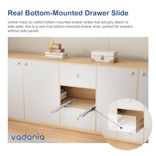 VADANIA 22" Undermount Drawer Slide, Soft Close, Bottom Mounted & Bottom Support, 88 lb Load Capacity, 3-Fold Full Extension, Non-Detachable, Invisible Drawer Slies,1 Pair(2-Pack) - Image 2
