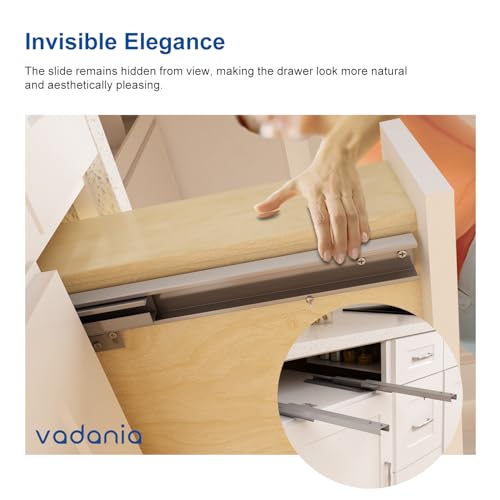 VADANIA 22" Undermount Drawer Slide, Soft Close, Bottom Mounted & Bottom Support, 88 lb Load Capacity, 3-Fold Full Extension, Non-Detachable, Invisible Drawer Slies,1 Pair(2-Pack) - Image 5