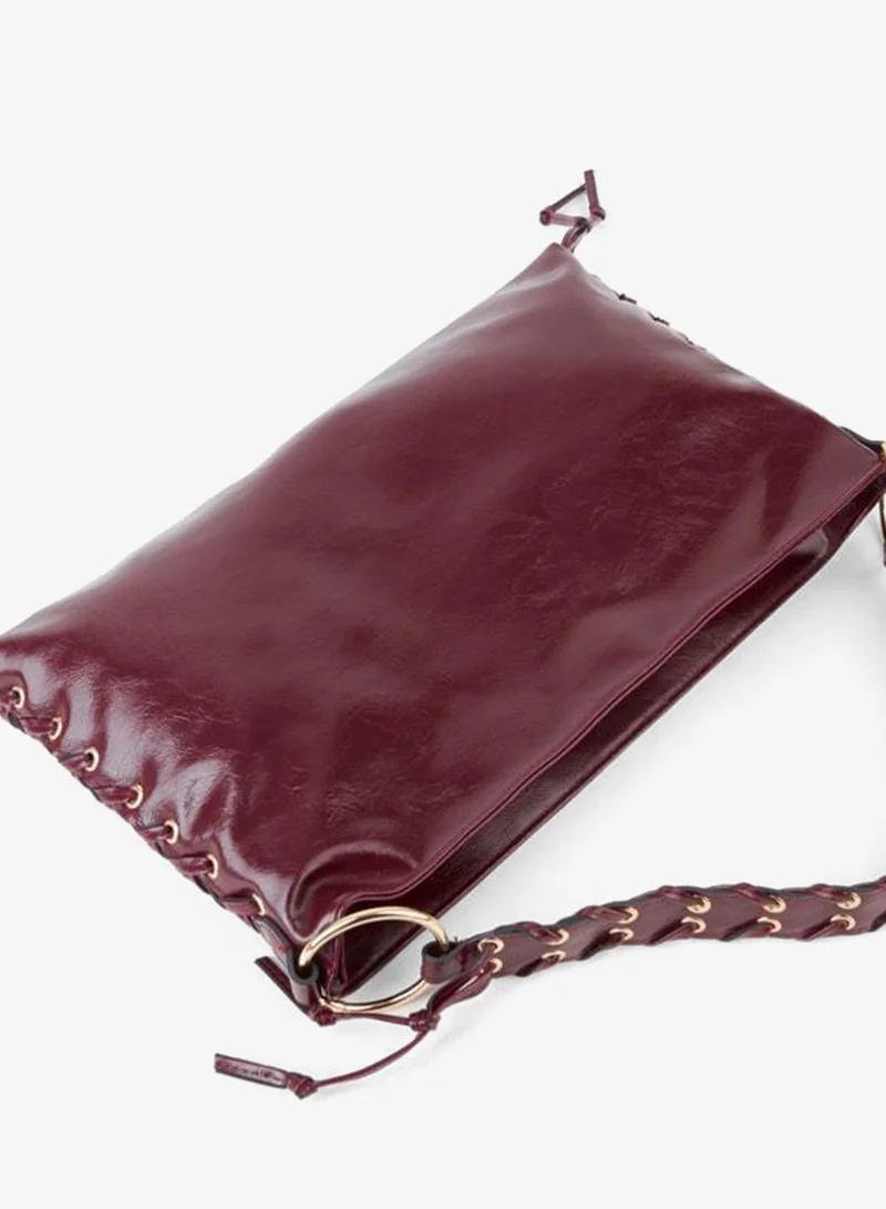Women's violet burgundy strap-detailed lined zipper closure baguette hand and shoulder bag.