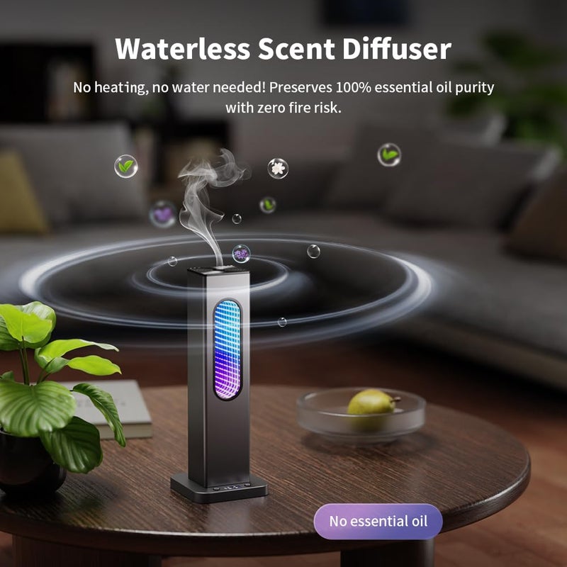 Herxsin Waterless Scent Diffuser - Suitable for Home/Hotel/Shopping Mall/Yoga Air Diffuser,200ãŽ¡ Coverage,3 Gears Mist Adjustment, App Control, Multi-Color Neon Light,Without Essential Oil(Color:Dark Grey) - Image 4