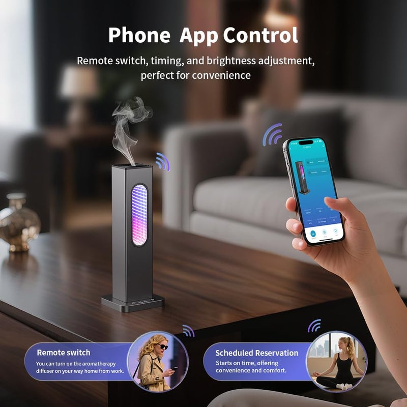 Herxsin Waterless Scent Diffuser - Suitable for Home/Hotel/Shopping Mall/Yoga Air Diffuser,200ãŽ¡ Coverage,3 Gears Mist Adjustment, App Control, Multi-Color Neon Light,Without Essential Oil(Color:Dark Grey) - Image 5