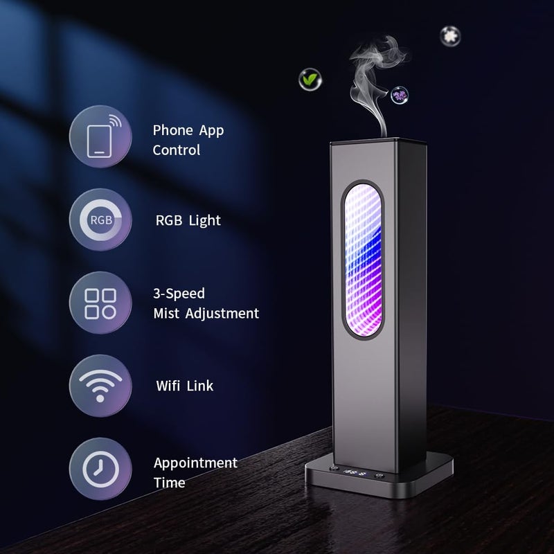 Herxsin Waterless Scent Diffuser - Suitable for Home/Hotel/Shopping Mall/Yoga Air Diffuser,200ãŽ¡ Coverage,3 Gears Mist Adjustment, App Control, Multi-Color Neon Light,Without Essential Oil(Color:Dark Grey) - Image 3