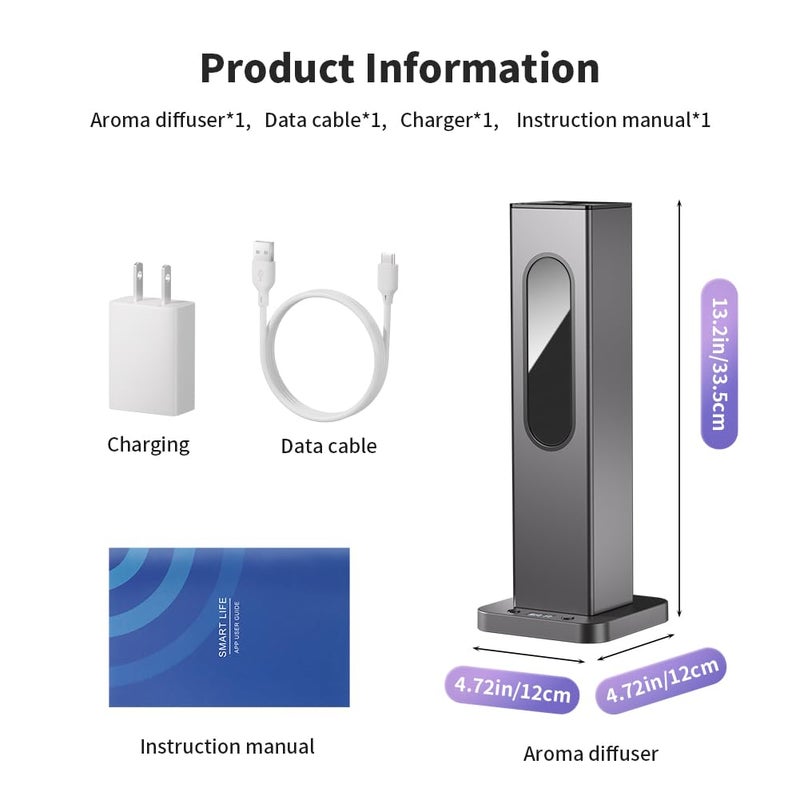 Herxsin Waterless Scent Diffuser - Suitable for Home/Hotel/Shopping Mall/Yoga Air Diffuser,200ãŽ¡ Coverage,3 Gears Mist Adjustment, App Control, Multi-Color Neon Light,Without Essential Oil(Color:Dark Grey) - Image 2
