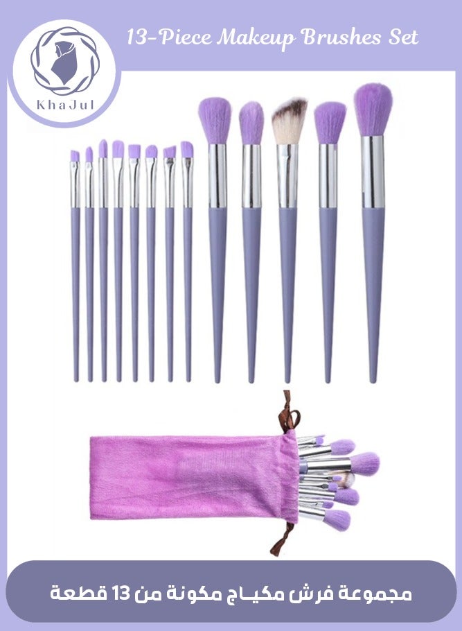 KHAJUL 13-Piece Makeup Brushes Set Foundation Brush Eyeshadow Brush Make up Brushes Set Bright Colors Easy-taken Travel Makeup Brush Set Cloth Bag (Purple) - Image 1