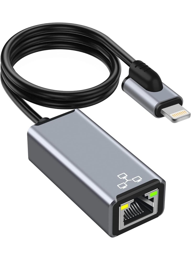 Arabest Lightning to Ethernet Adapter for iPhone to RJ45 Ethernet LAN Network Adapter, Supports 100Mbps High-Speed Ethernet Network, Compatible with iPad/iPhone 13/12, Plug and Play - Image 1