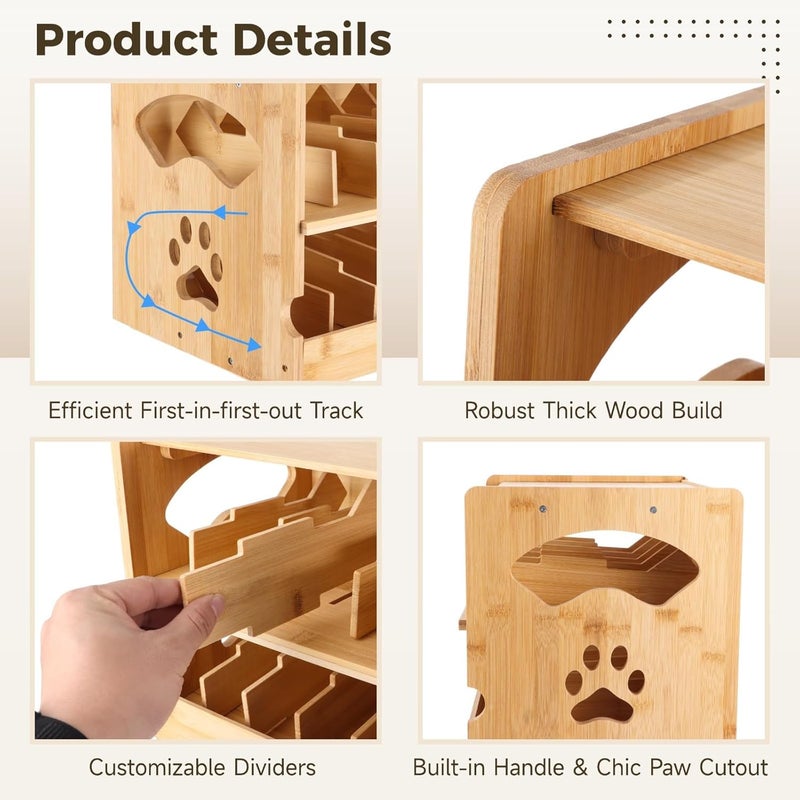 Wooden Cat Food Can Organizer, First-in-First-Out Auto Rotation Storage Rack, Holds 36 Cans (3 oz), Two Tier Pet Food Holder for Countertop, Pantry, Kitchen - Image 4