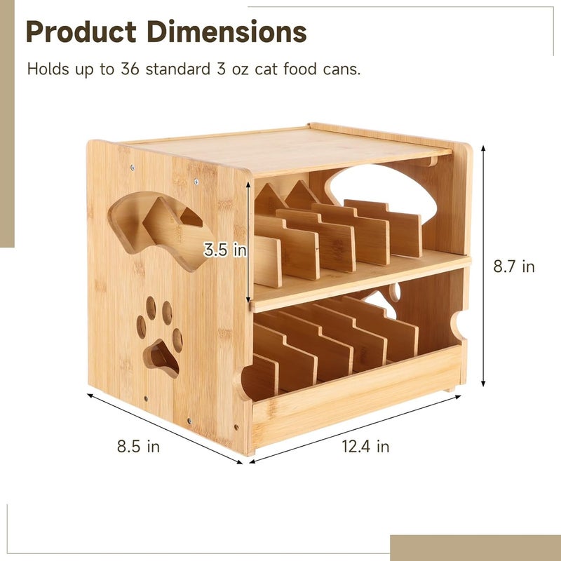 Wooden Cat Food Can Organizer, First-in-First-Out Auto Rotation Storage Rack, Holds 36 Cans (3 oz), Two Tier Pet Food Holder for Countertop, Pantry, Kitchen - Image 5