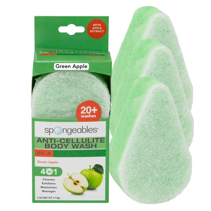 Spongeables Anti Cellulite Body Wash in a 20 Wash Sponge Apple 3 Count