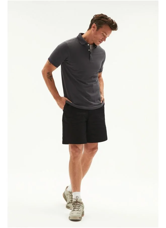 JUNE June Men Regular Fit Stripe Detailed Neck Polo Tshirt Anthracite