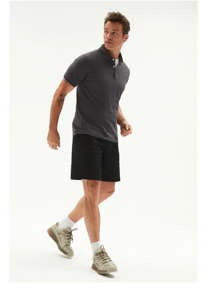 JUNE June Men Regular Fit Stripe Detailed Neck Polo Tshirt Anthracite