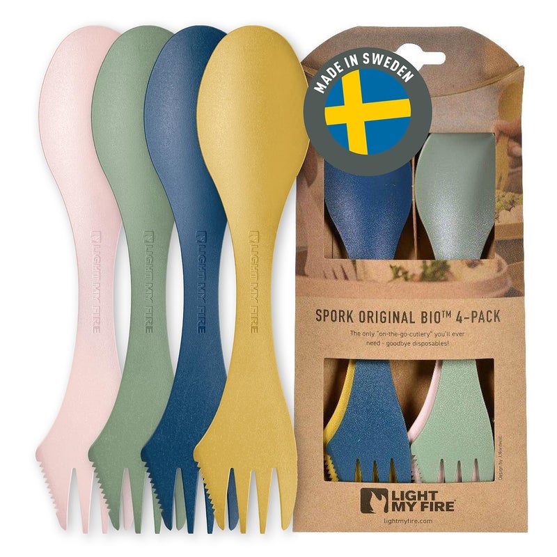 Light My Fire Spork Original 4Pack 3in1 Camping Spoon Fork Knife Combo Reusable Travel  Camping Utensils Lunch Spork Outdoor Backpacking Hiking Picnic Utensil BPA Free Nature