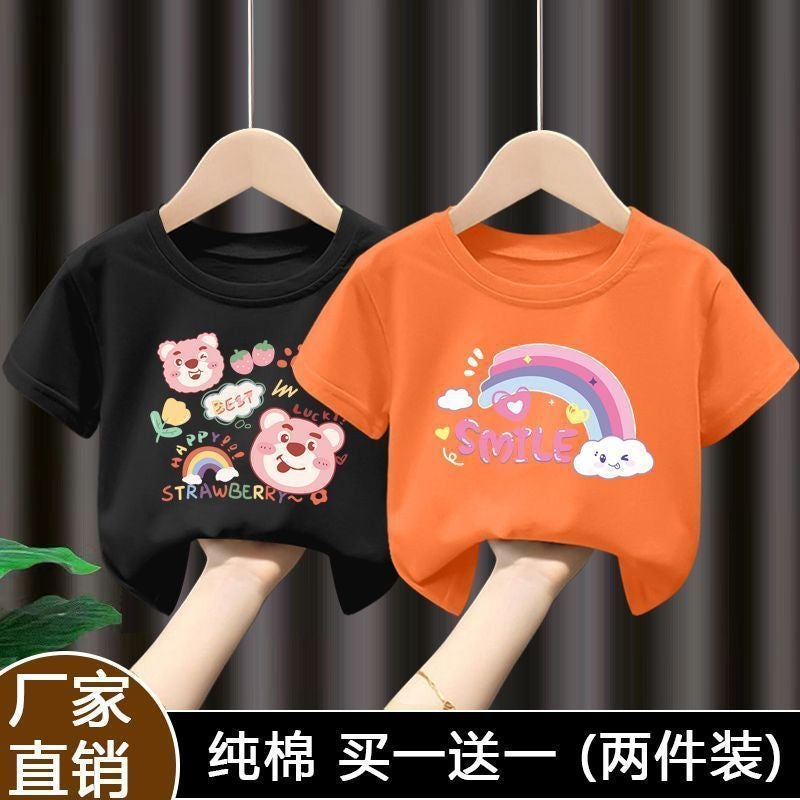 Summer 100 Cotton Girls Short-Sleeved T-Shirt Cartoon All-Match Half-Sleeved T-Shirt New Style 12 - Image 1
