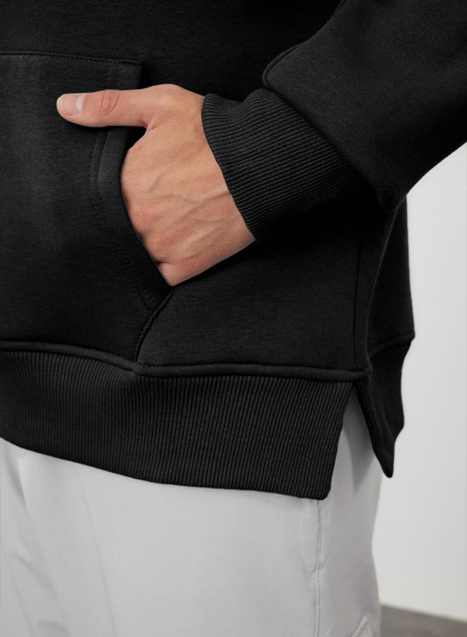 trendyol Black Oversize/Wide Cut Zippered Hooded Fleece Inside Basic Sweatshirt - Image 3