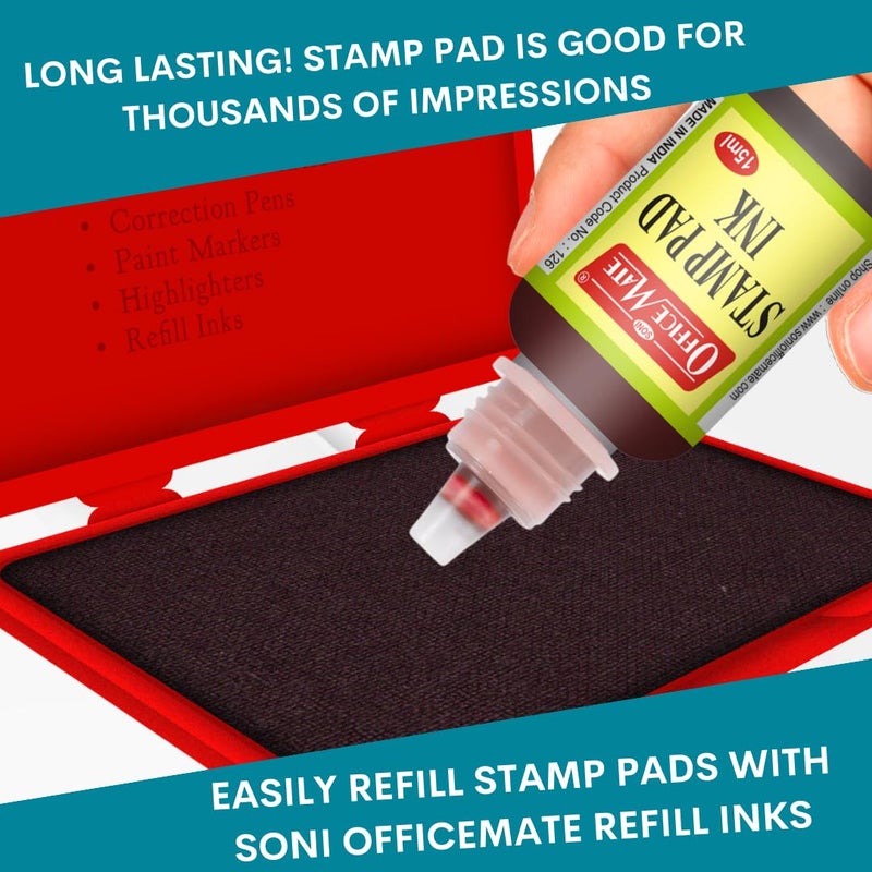 Office Mate Soni OfficeMate Medium Stamp Pad – Red | 108mm x 65mm | Crisp, Long-Lasting Impressions | Quick-Drying, Smudge-Free Ink | Durable & Refillable | Ideal for Office, Craft & DIY Projects | Pack of 10 - Image 4