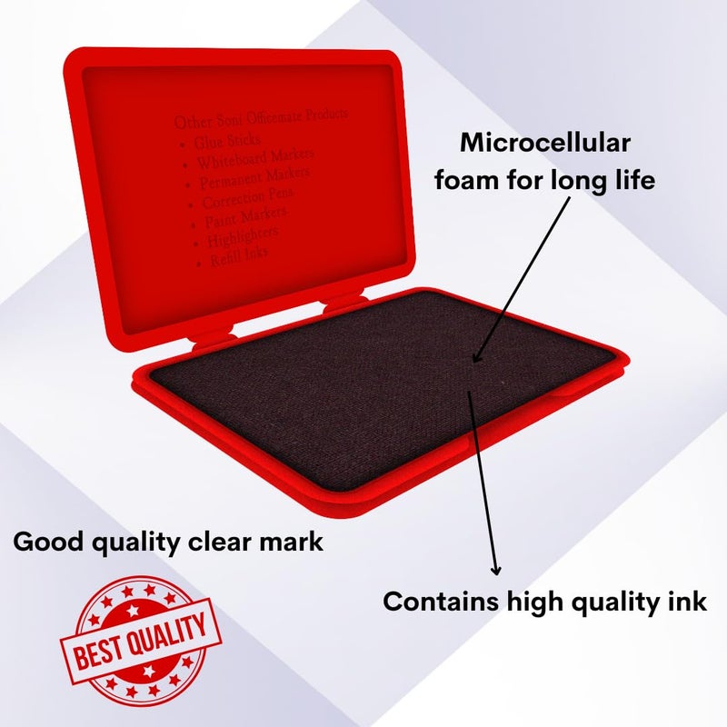 Office Mate Soni OfficeMate Medium Stamp Pad – Red | 108mm x 65mm | Crisp, Long-Lasting Impressions | Quick-Drying, Smudge-Free Ink | Durable & Refillable | Ideal for Office, Craft & DIY Projects | Pack of 10 - Image 3