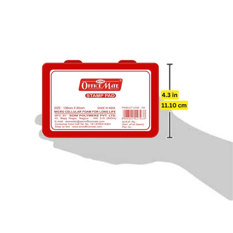 Office Mate Soni OfficeMate Medium Stamp Pad – Red | 108mm x 65mm | Crisp, Long-Lasting Impressions | Quick-Drying, Smudge-Free Ink | Durable & Refillable | Ideal for Office, Craft & DIY Projects | Pack of 10 - Image 2