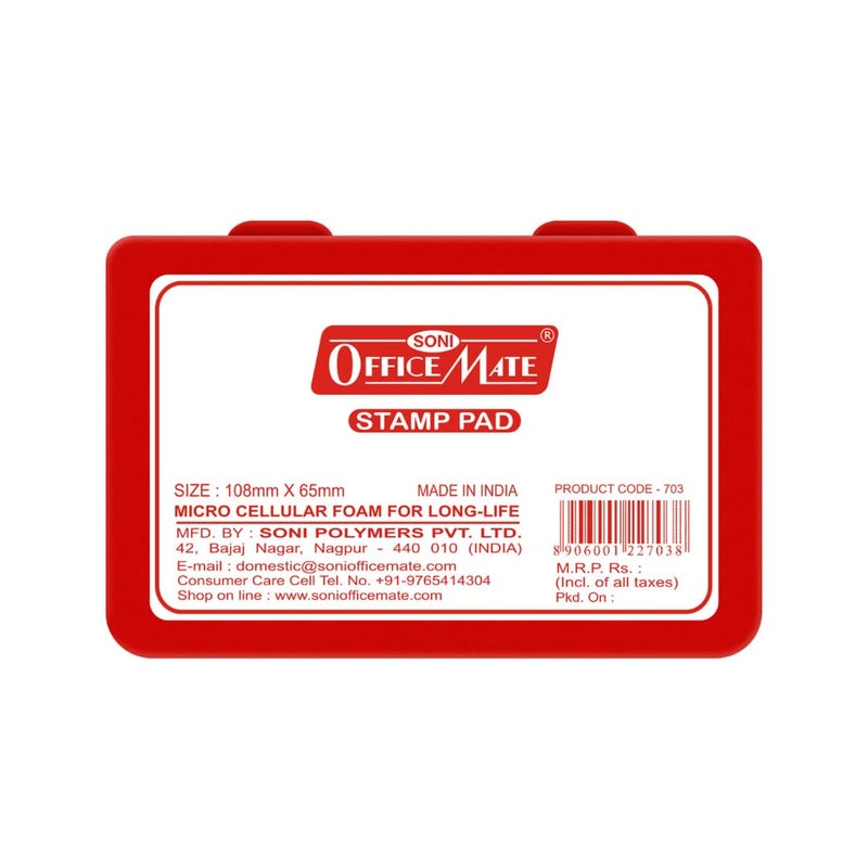 Office Mate Soni OfficeMate Medium Stamp Pad – Red | 108mm x 65mm | Crisp, Long-Lasting Impressions | Quick-Drying, Smudge-Free Ink | Durable & Refillable | Ideal for Office, Craft & DIY Projects | Pack of 10 - Image 1