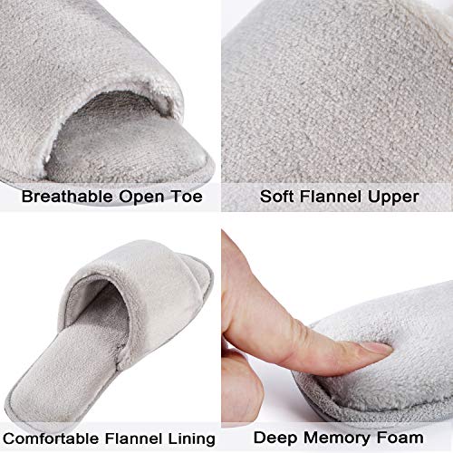 DL Open Toe Slippers for women Indoor, Cozy Memory Foam Womens House Slippers Summer Slip On, Comfy Soft Flannel Womens Bedroom Slippers Slide Breathable Size 7-8 Grey - Image 2