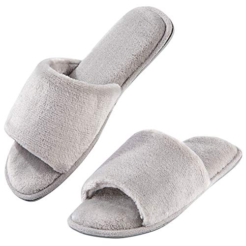 DL Open Toe Slippers for women Indoor, Cozy Memory Foam Womens House Slippers Summer Slip On, Comfy Soft Flannel Womens Bedroom Slippers Slide Breathable Size 7-8 Grey - Image 1