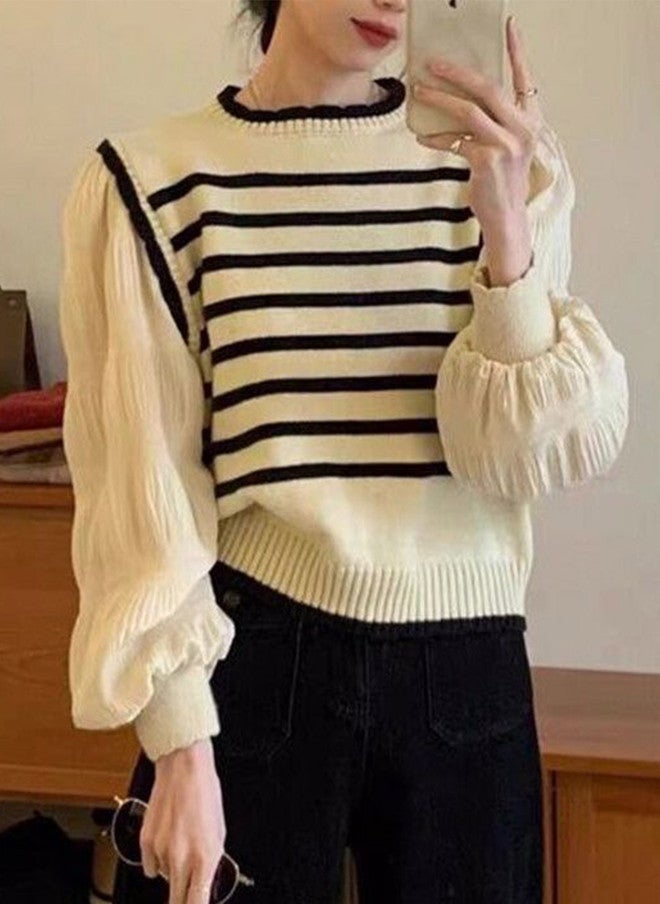YUNIQEE سويت شيرت مخطط للنساء - Image 1