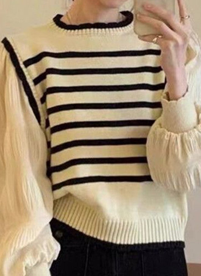 YUNIQEE سويت شيرت مخطط للنساء - Image 2