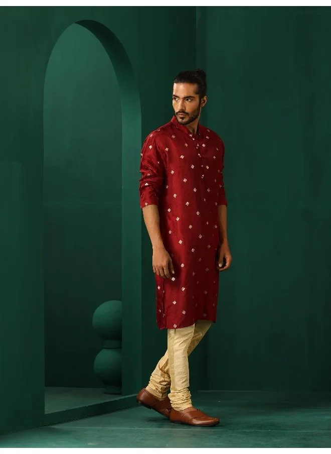 ترو برونز trueBrowns Men's Maroon Diamond Viscose Silk Long Kurta