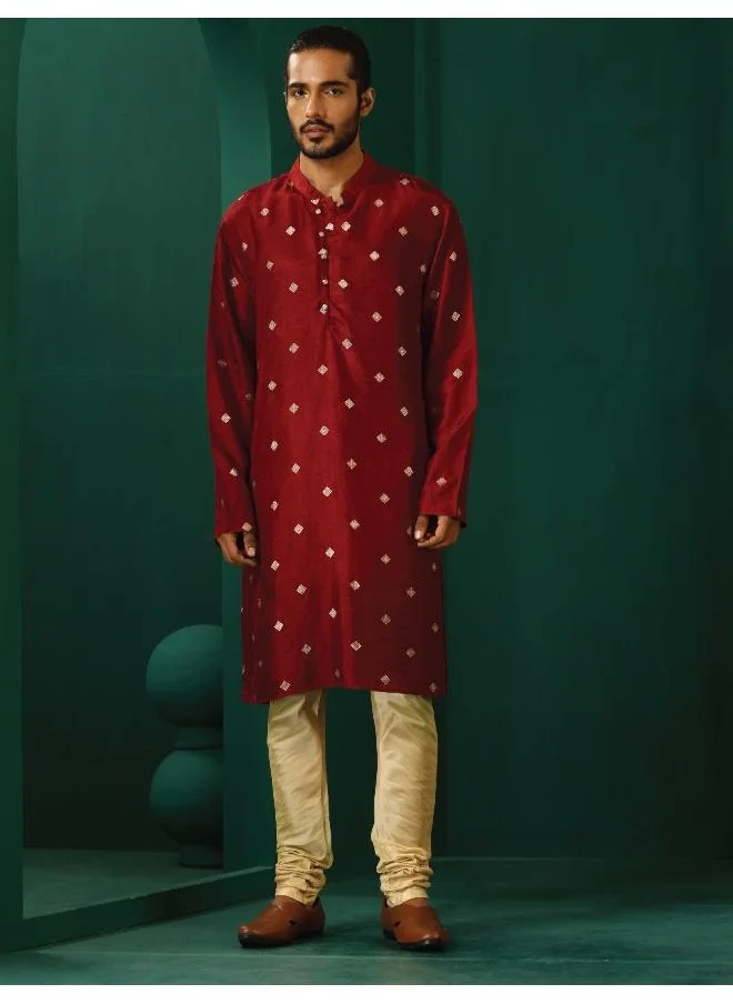 ترو برونز trueBrowns Men's Maroon Diamond Viscose Silk Long Kurta