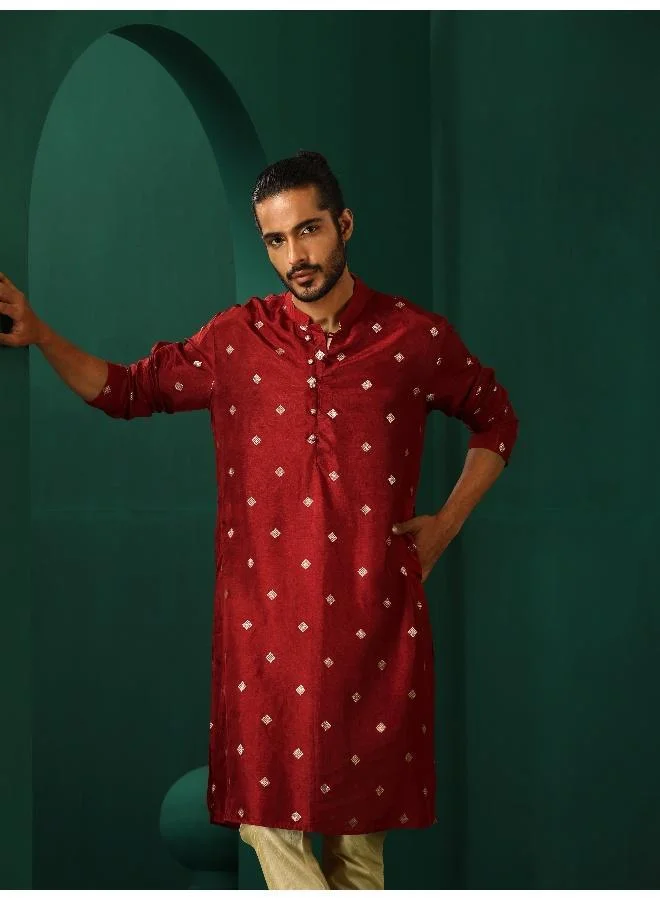 trueBrowns trueBrowns Men's Maroon Diamond Viscose Silk Long Kurta