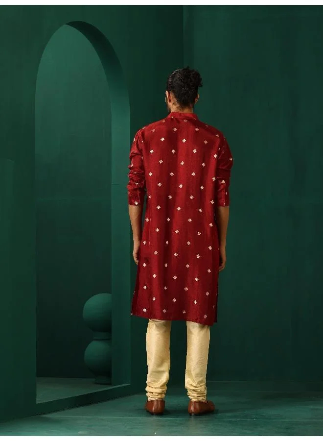 trueBrowns trueBrowns Men's Maroon Diamond Viscose Silk Long Kurta