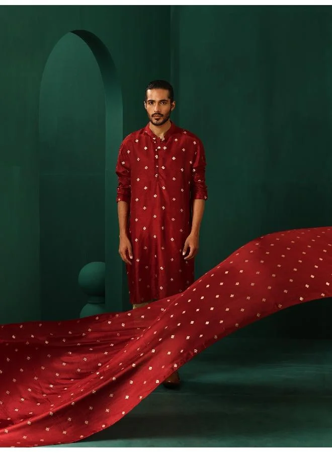 trueBrowns trueBrowns Men's Maroon Diamond Viscose Silk Long Kurta