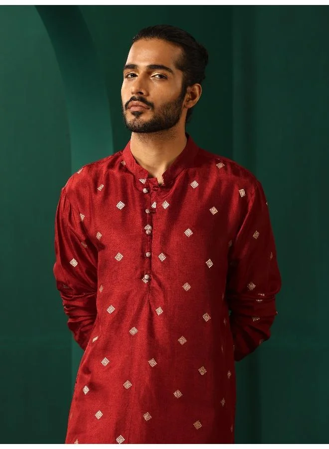 trueBrowns trueBrowns Men's Maroon Diamond Viscose Silk Long Kurta